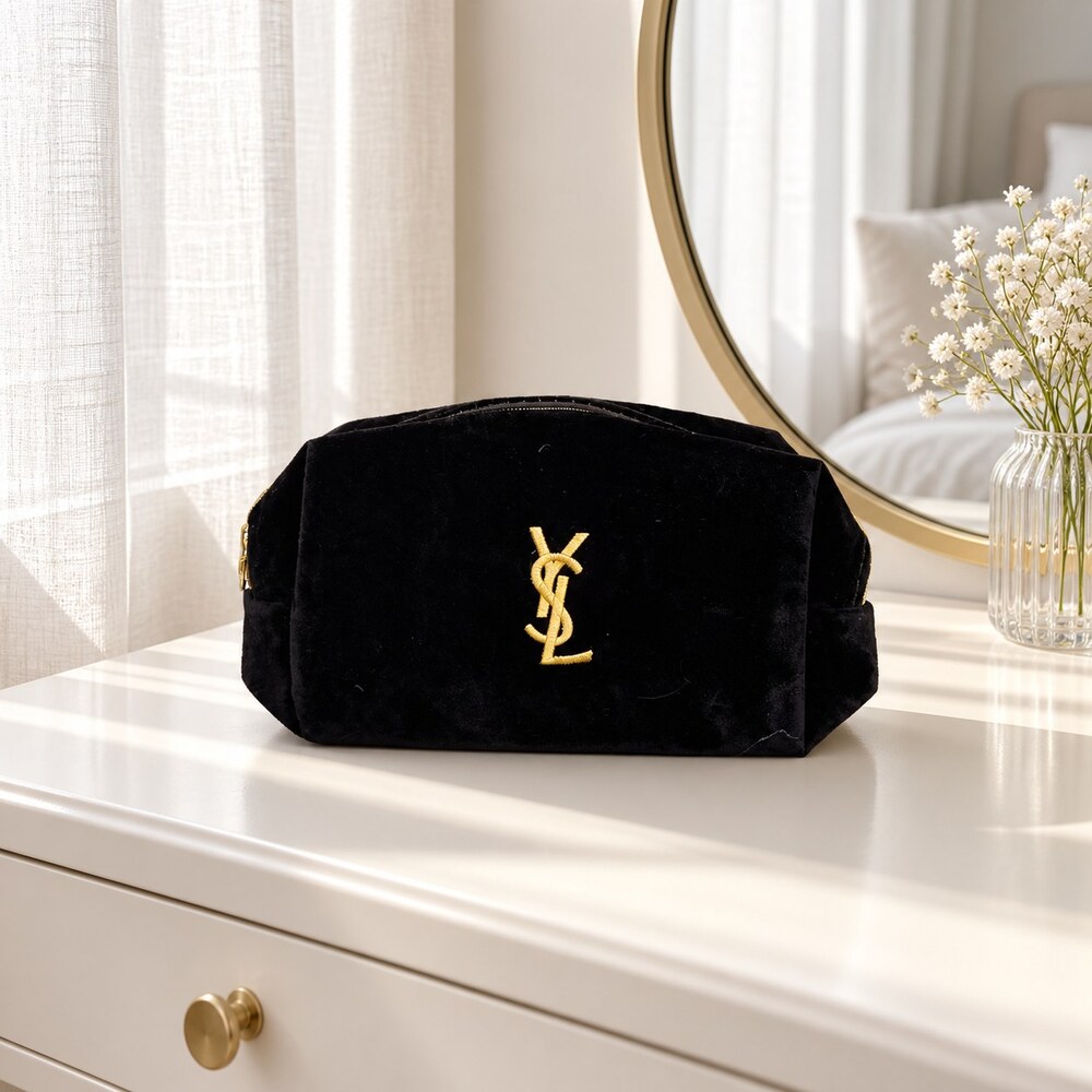 Yves Saint Laurent Black Velvet Makeup Bag | Velvet Cosmetic Organizer